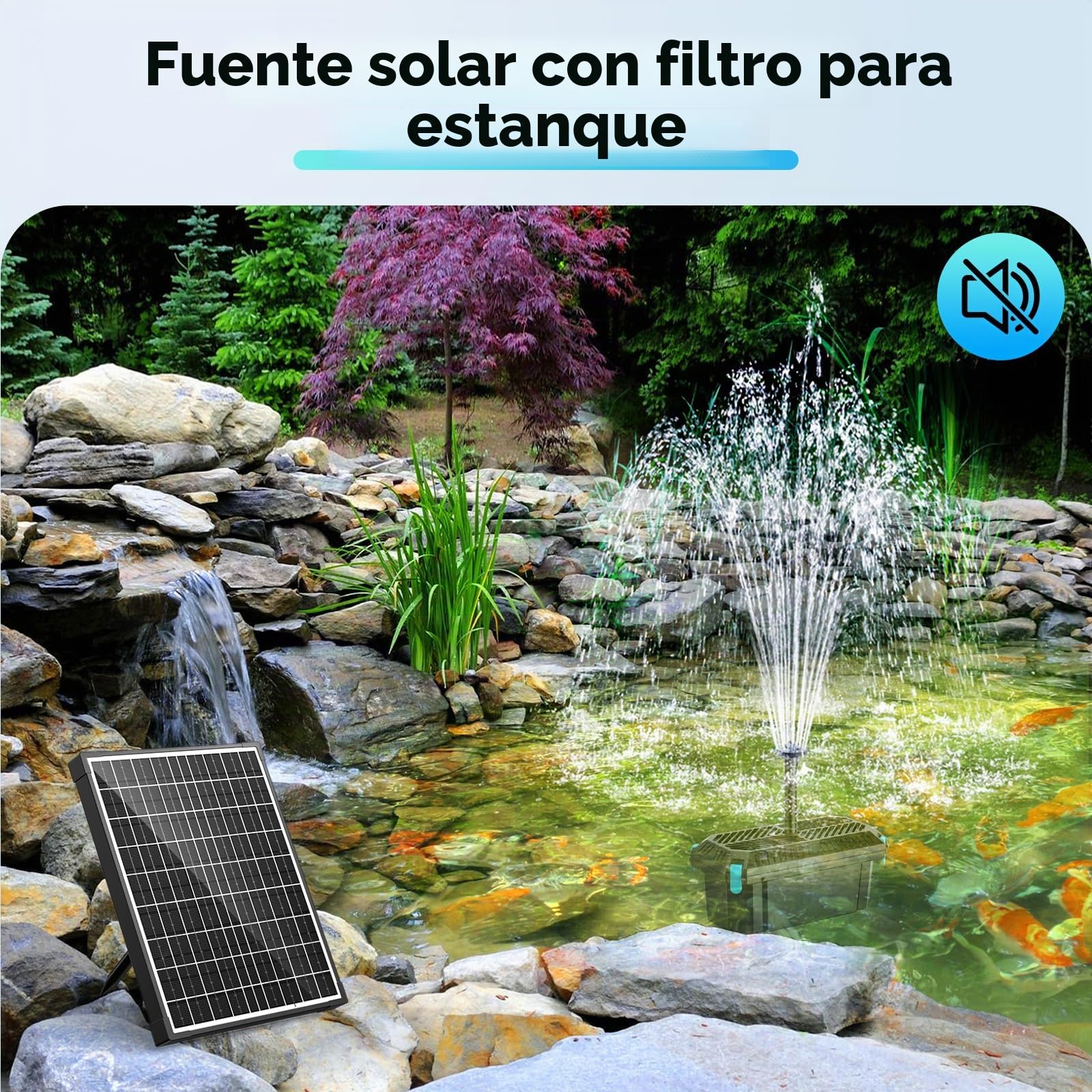 POPOSOAP Filtro solar para estanque de 20 W con bomba de fuente, juego completo de filtración de estanques y fuentes solares para pequeños estanques de jardín, acuarios y juegos de agua