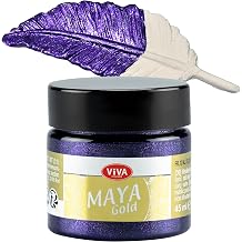 Viva Decor Maya Gold Violet 1.52 Fl Oz - Shiny metallic acrylic paint for creative works on wood, glass, and porcelain. Impact-resistant, smudge-proof, and weatherproof for long-lasting results