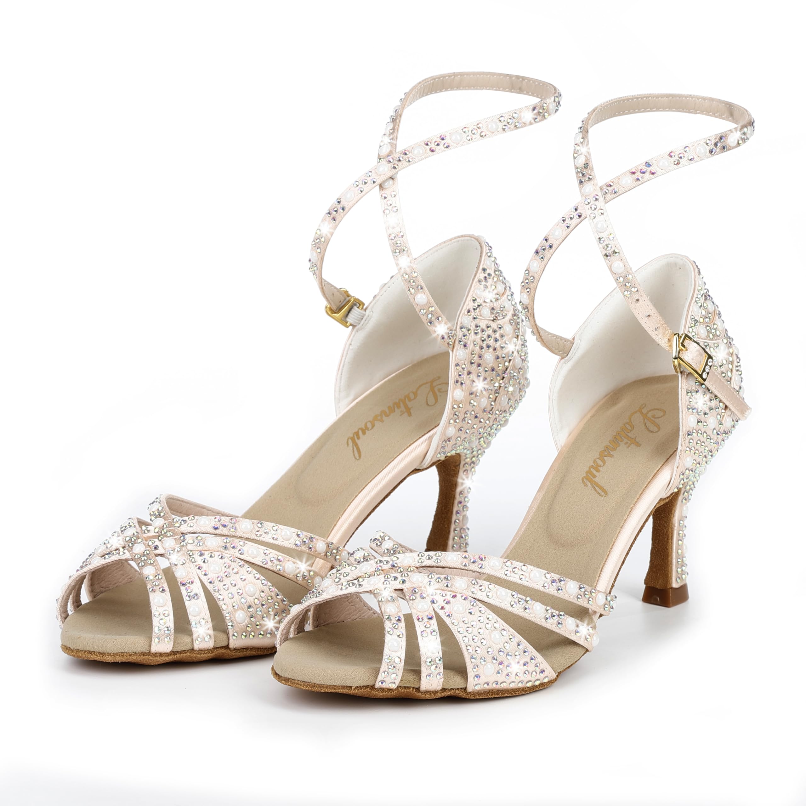 Latinsoul Y205-36 Damen Latein Tanzschuhe mit Kristall Strass Hoher Absatz Stylisches verstellbares Riemendesign Bequeme Tanzschuhe