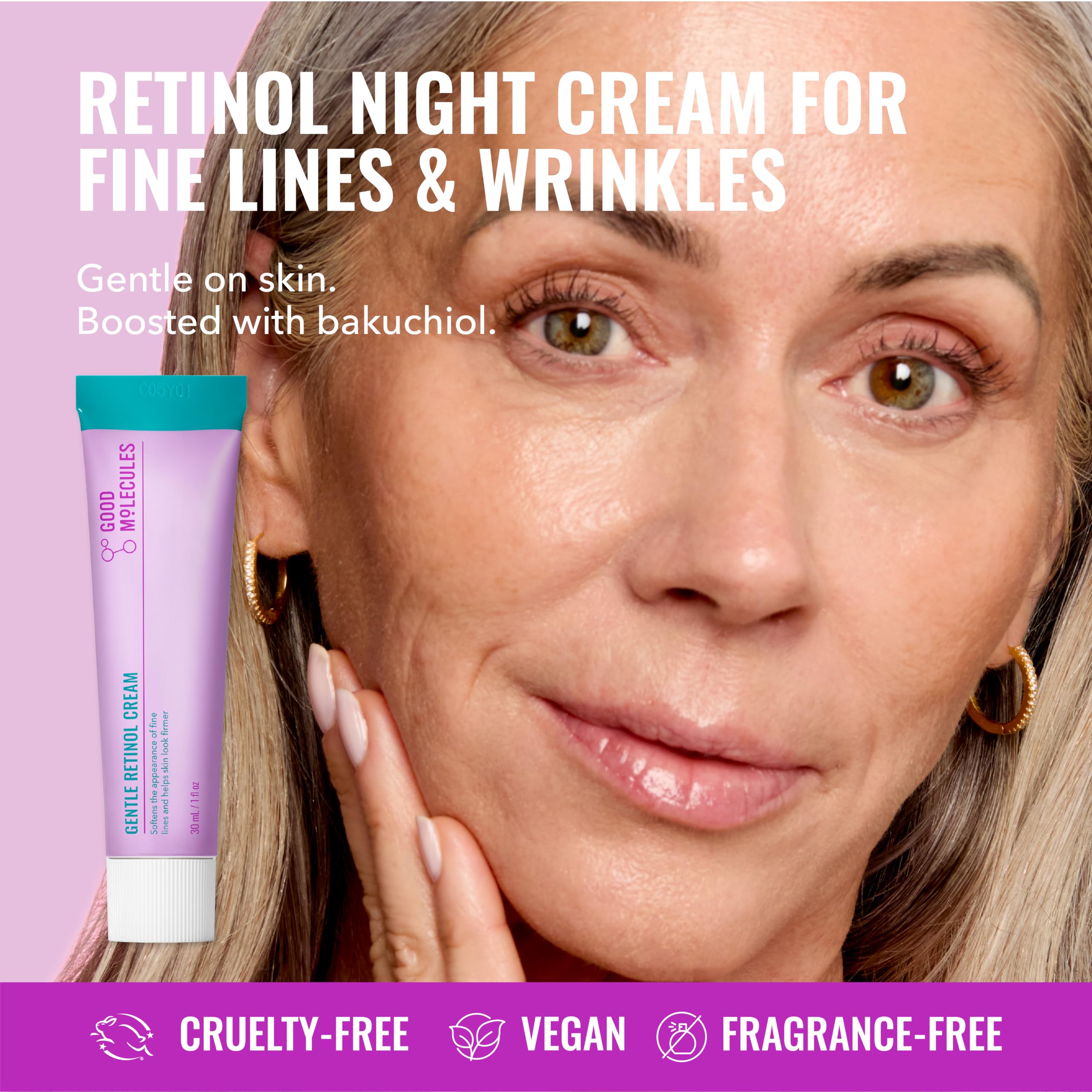 Good Molecules Crème douce au rétinol - Crème de nuit au rétinol pour la production de collagène, recette raffermissante au bakuchiol, soin anti-âge pour le visage