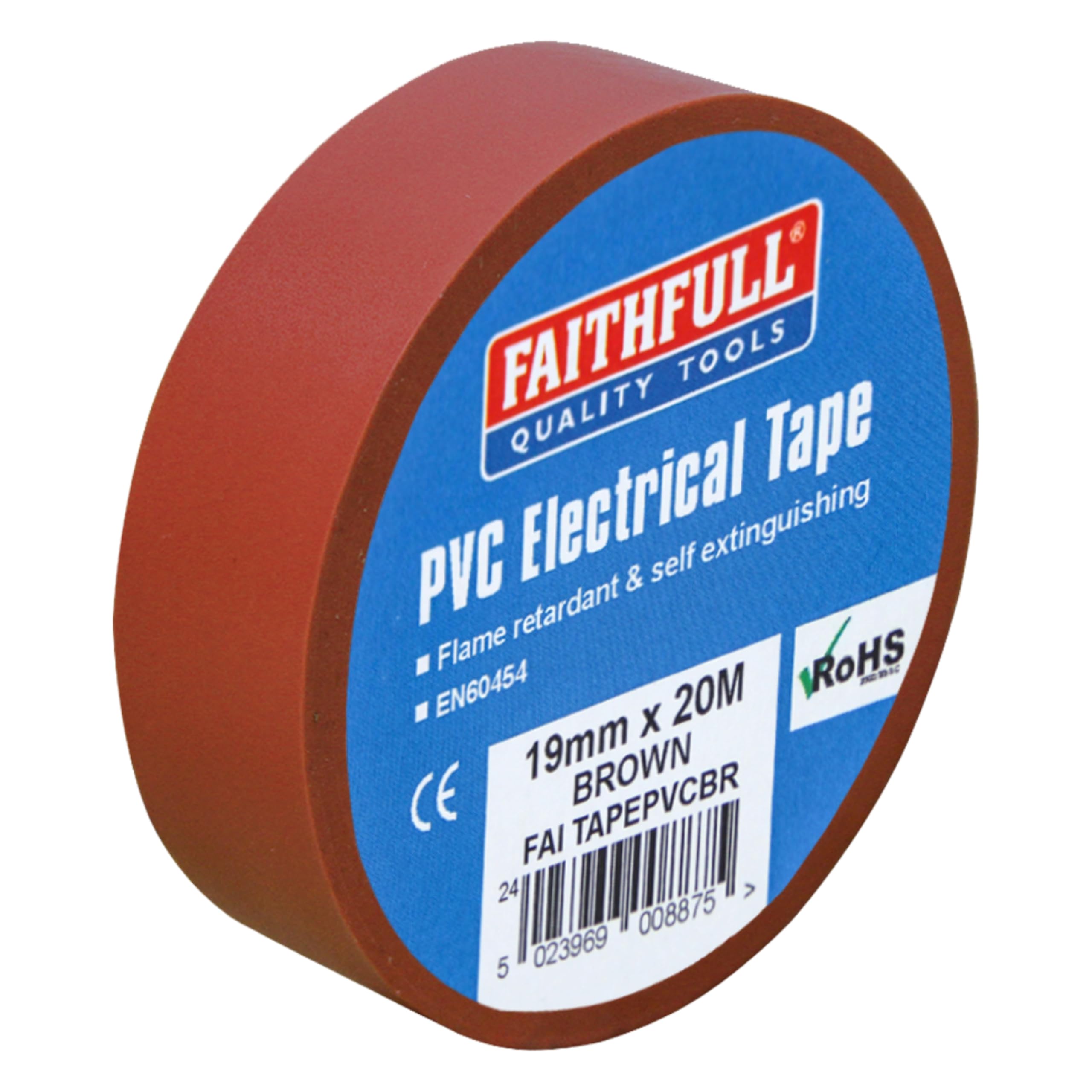 Faithfull FAITAPEPVCBR PVC Electrical Tape 19 mm x 20 m - Brown