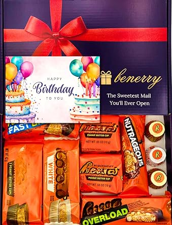 Luxury Chocolate Gift Box   Peanut Butter Chocolate Treat Assortment   Gift for Him or Her   Thank You Hamper Birthday Kids - Purple
