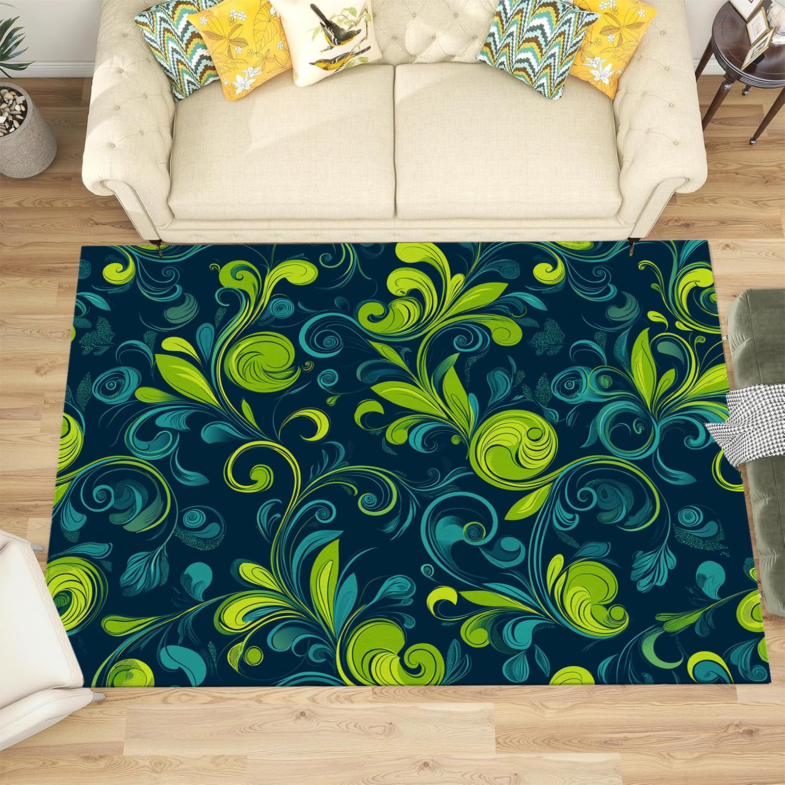 Tapis abstrait moderne 60x90cm vert à poils courts pour decoration de salon