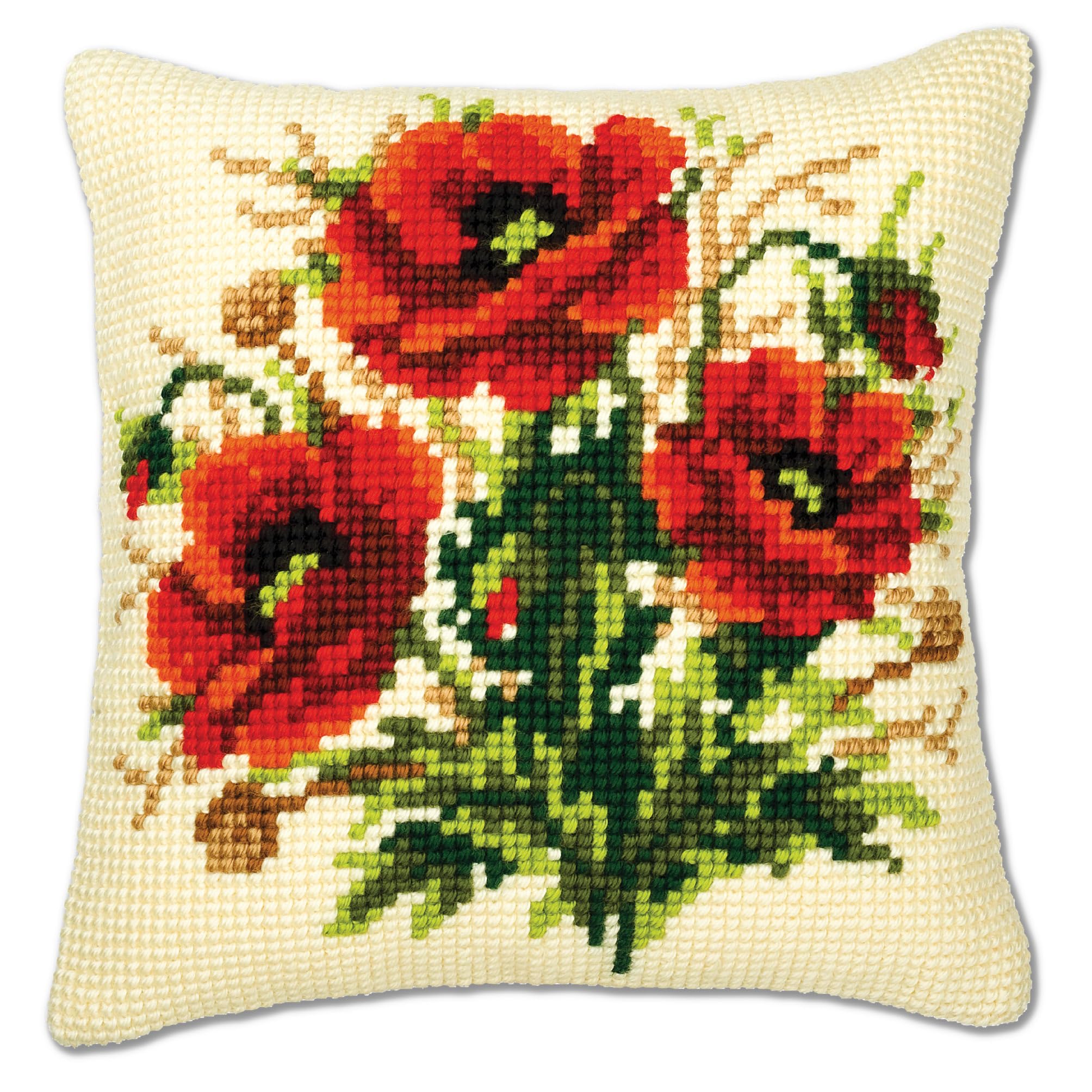 Vervaco Multi-Coloured Cross Stitch Cushion: Poppies,Setof1,