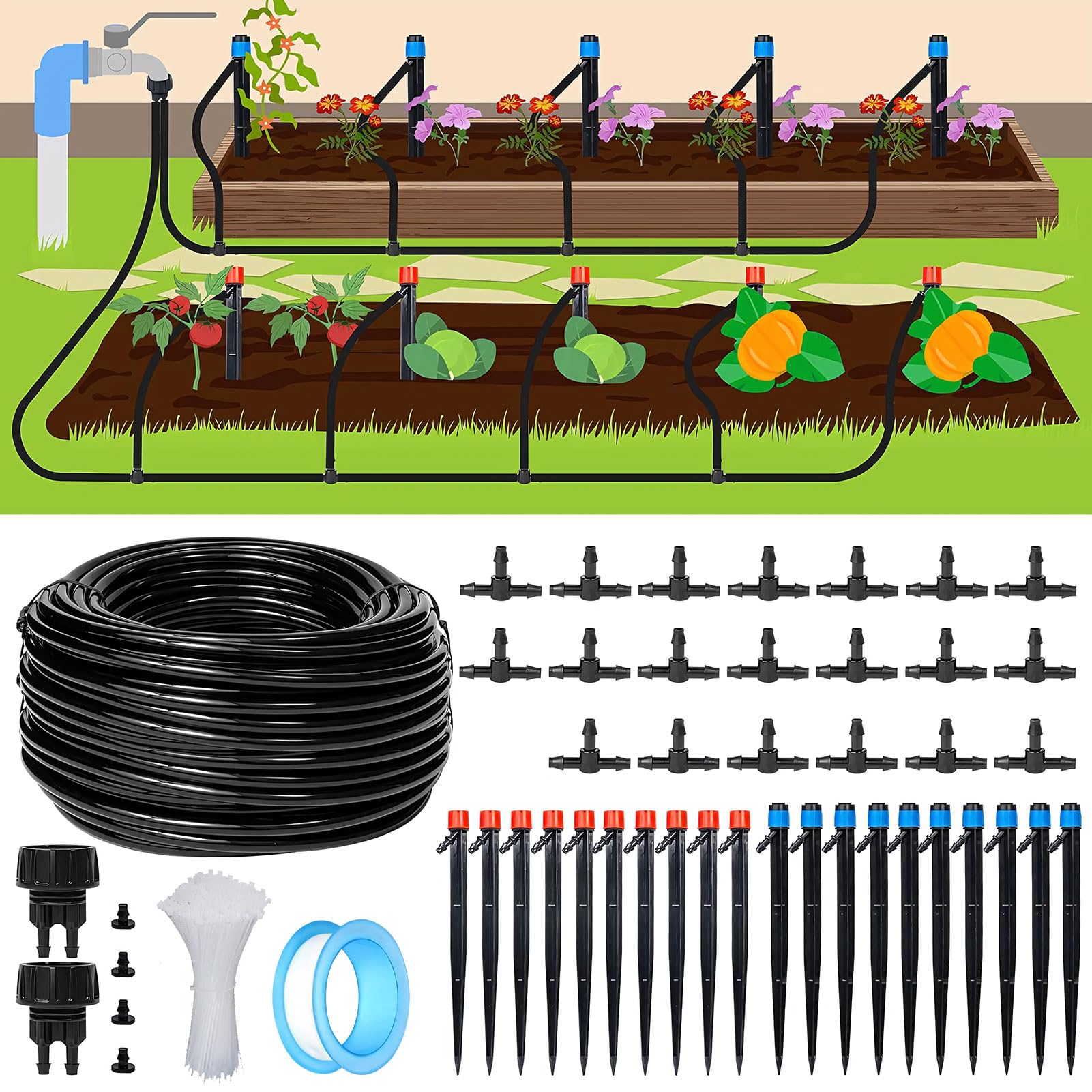 Bewässerungssystem Garten Set, 4/7 mm Bewässerung Kit, 2025 Neu Automatische Bewässerung Tropfbewässerung, Sprinkler für Bewässerung Pflanzen Tropfchenbewässerung Gewächshaus
