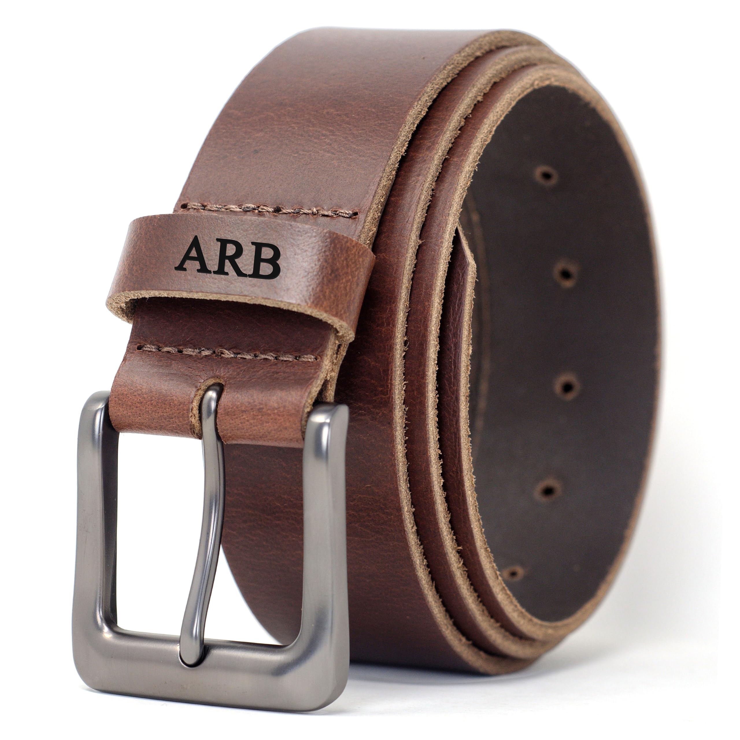 Ashford Ridge Made in England Personalised 38mm Full Hide Leather Belt - Antique Brown 3XL