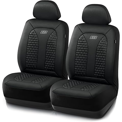 Skechers Memory Foam™ Car Seat Covers, Hexcomb Breathable Thick Seat Covers Black Two Front Seat Covers, Airbag Compatible, Automotive Comfort & Protection for Most Cars,Van,Trucks, SUVs (Black)