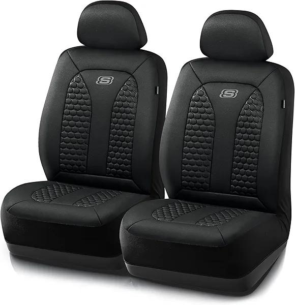 Skechers Memory Foam™ Car Seat Covers, Hexcomb Breathable Thick Seat Covers Black Two Front Seat Covers, Airbag Compatible, Automotive Comfort & Protection for Most Cars,Van,Trucks, SUVs (Black)