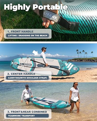 Miniatura 4 de Flypark Tabla de remo inflable de 10'8/11'x35'' para pesca y familia, tabla de remo inflable extra ancha, 430 libras, 3 personas, tabla de remo