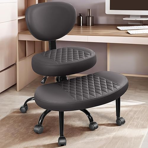 AtHope Cross Legged Office Chair with Wheels, Meditation Chair, ADHD Desk Chair for Adults, Adjustable Height Yoga Office Chair, Wide Criss Cross Chair with Lumbar Support, Kneeling Chair-Dark Brown - Dark Brown