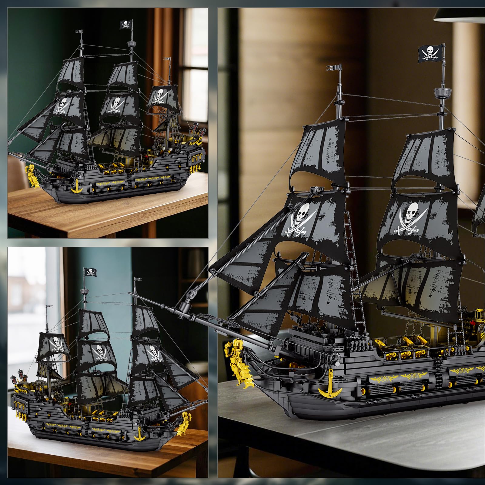 Pirate Ship Building Set with LED Lights,Large Black Pearl Ship Model 66036,Pirate Ship Sailboat Toy,Halloween Home Decor Birthday Gifts,Model Kits for Adult Boys Girls 14+（4304 PCS）