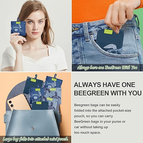 Vista 159 de BeeGreen Bolsa de viaje plegable reutilizable para regalo, bolsas de comestibles reutilizables, grandes regalos de vacaciones, bolsa de tela