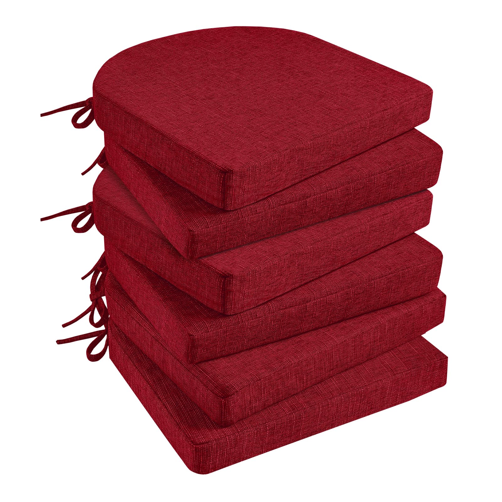 Basic Beyond Chair Cushions for Dining Chairs 6 Pack, Memory Foam Chair Cushion with Ties and Non Slip Backing, 16 x 16 inches Chair Pads for Dining Chairs(Red)