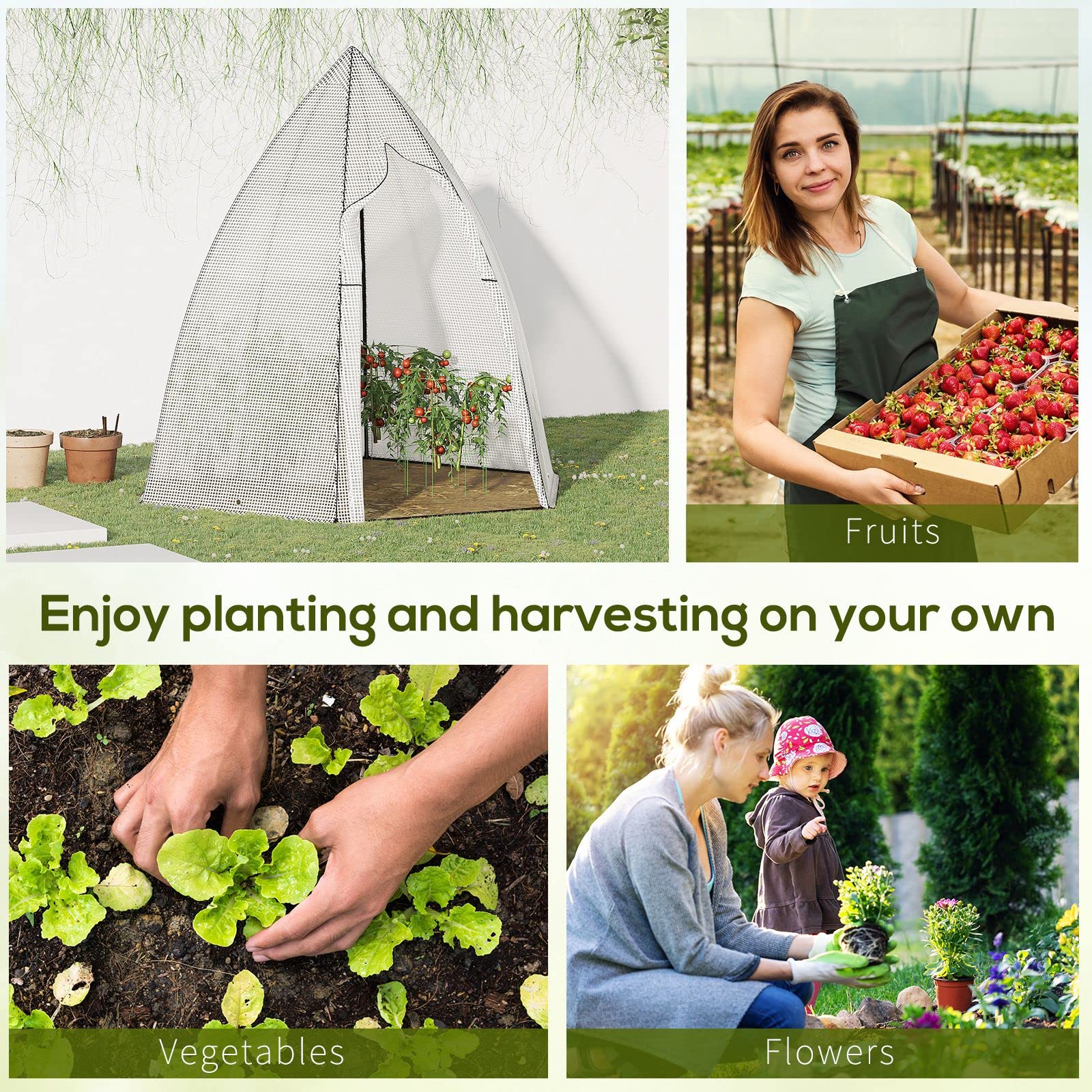 Outsunny 63" X 54" X 71" Tent-Style Mini Greenhouse, Portable Hot House For Plants With Zipper Roll Up Door Window For Outdoor Garden Patio White