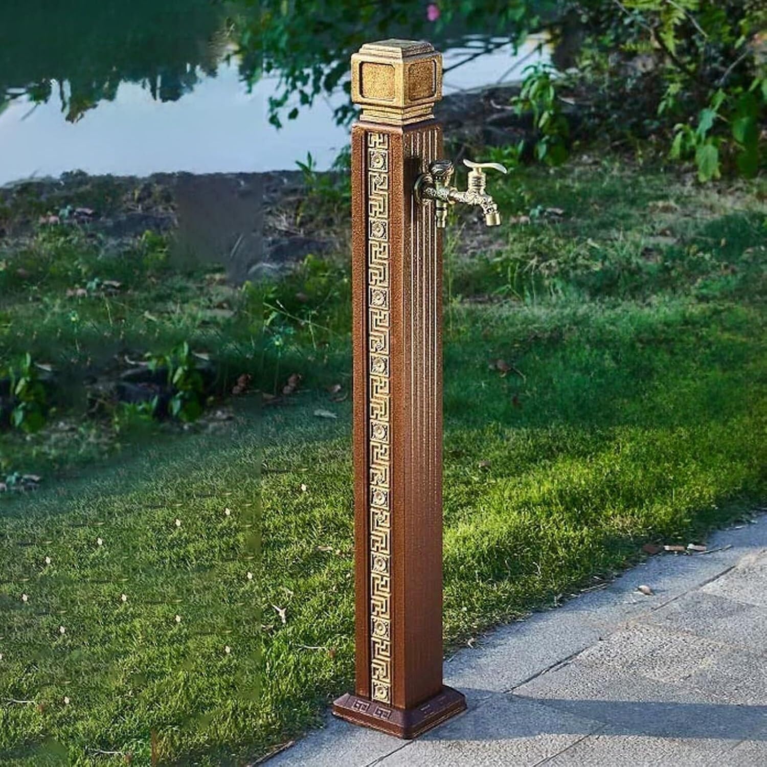 HGOuhK Water Tap Fountain Hydrant Outdoor Retro Garden Water Column，Brass Freestanding Hose Holder with Faucet，Freeze-Crack Design