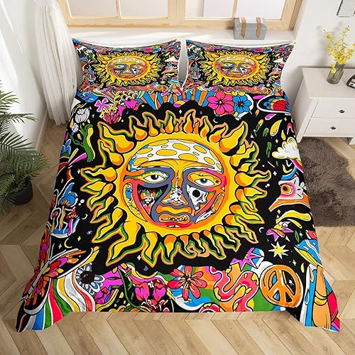Manfei Funda de edredón de sol exótico tamaño matrimonial para niños y adolescentes, decoración de dormitorio, acuarela, hongo, flor, planta gótica,