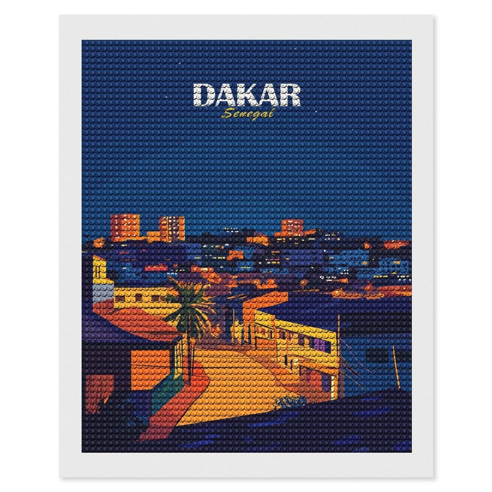 Junmoney Dakar, Senegal Cityscape at Night DIY Diamond Art Canvas Kit 16"x20", Complete Accessories, Creative Leisure Activity, Home Wall Decor, Gift Idea