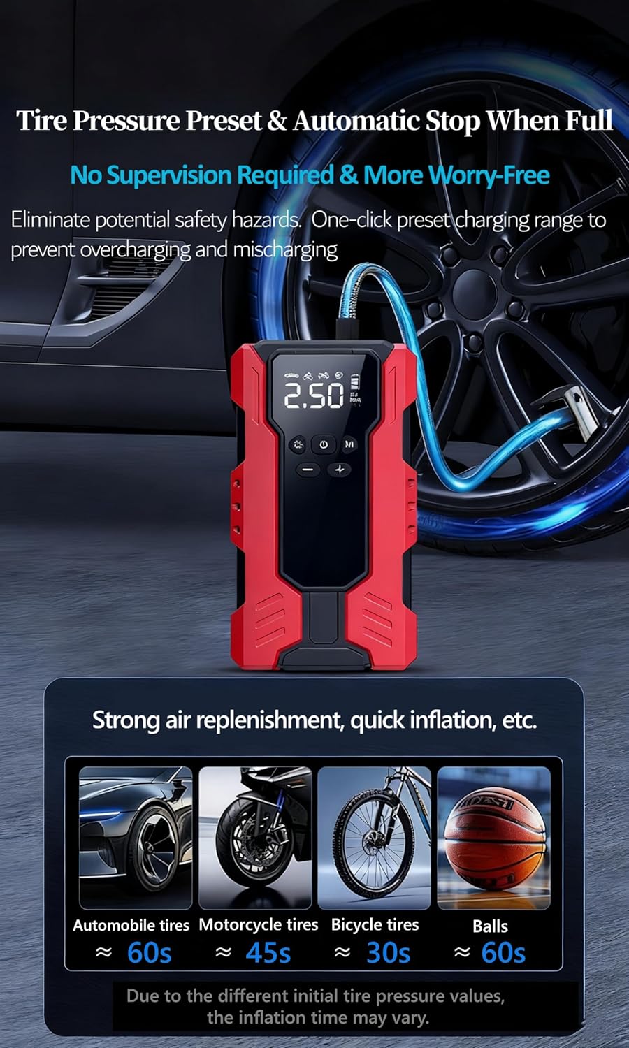 6000A Jump Starter with 150PSI Air Compressor, 12V Portable Car Battery Booster for 9.5L Gas/6.5L Diesel, 39800mAh Power Bank with LED Light & Jumper Cables, Storage Case