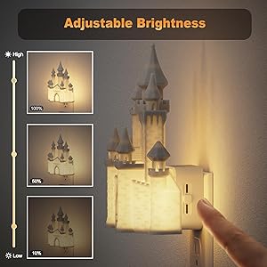 JandCase Night Lights Plug into Wall,2 Pack 3D Printed Castle Night Light,3000K Plug in Nightlight with Dusk to Dawn Sensor,0-100LM Adjustable Brightness for Rooms Bathroom Hallway