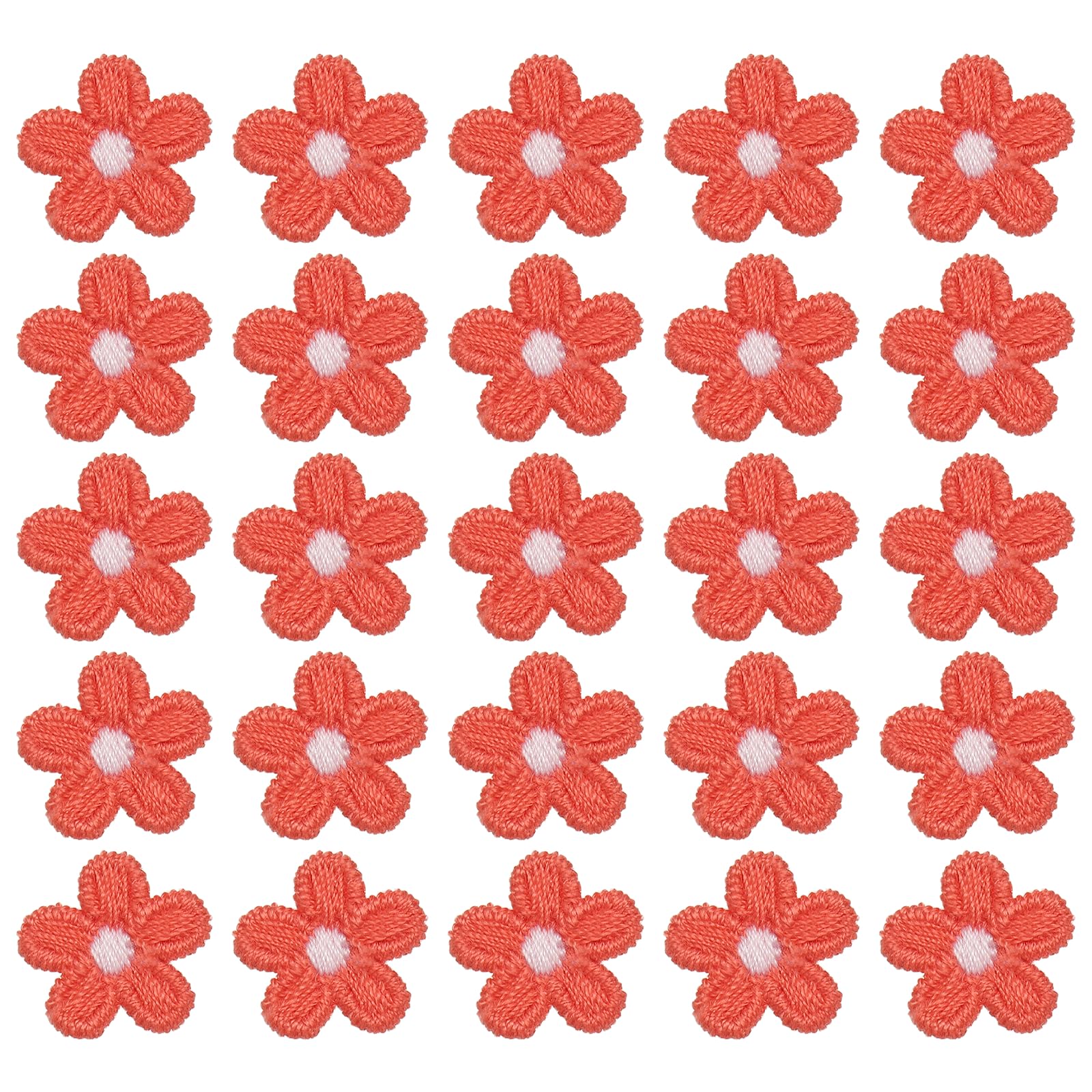 sourcing map 50 Pcs Mini Daisies Flower Sew on Patches, 0.6" Flower Appliques Patches Small Embroidered Floral Appliques Sew for Clothing Hats Bags Hair Accessories DIY, Bright Red