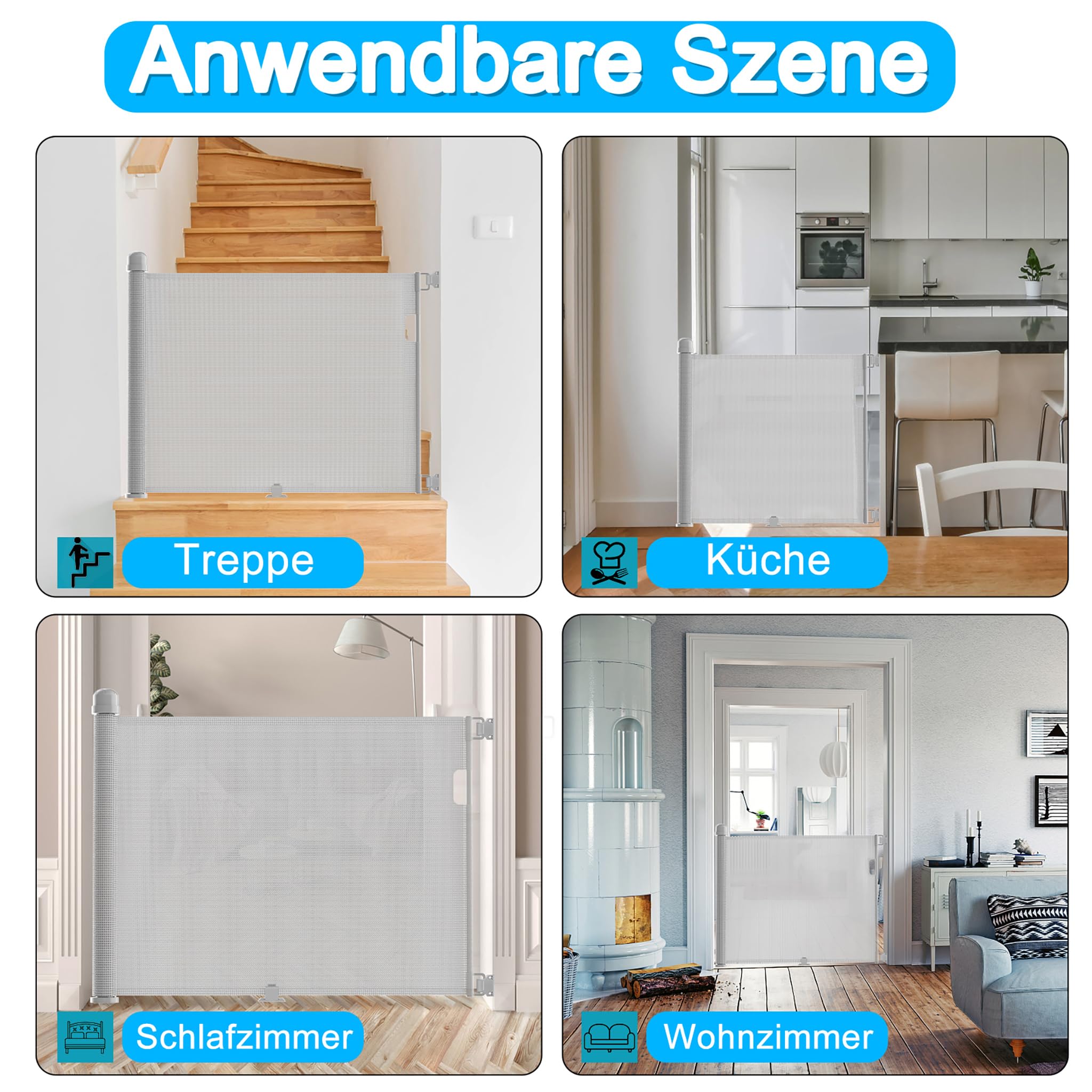 UISEBRT Rejilla de Protección Extensible para Puertas y Escaleras - 0-180 cm, Barrera para Perros, Bebés y Mascotas - Color Gris