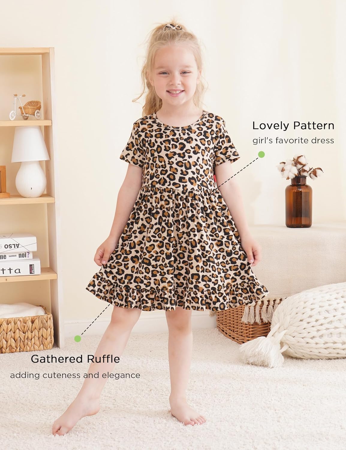 Toddler Girls Short Sleeve Summer Dress Buttery Soft Bamboo Viscose Twirl Dress