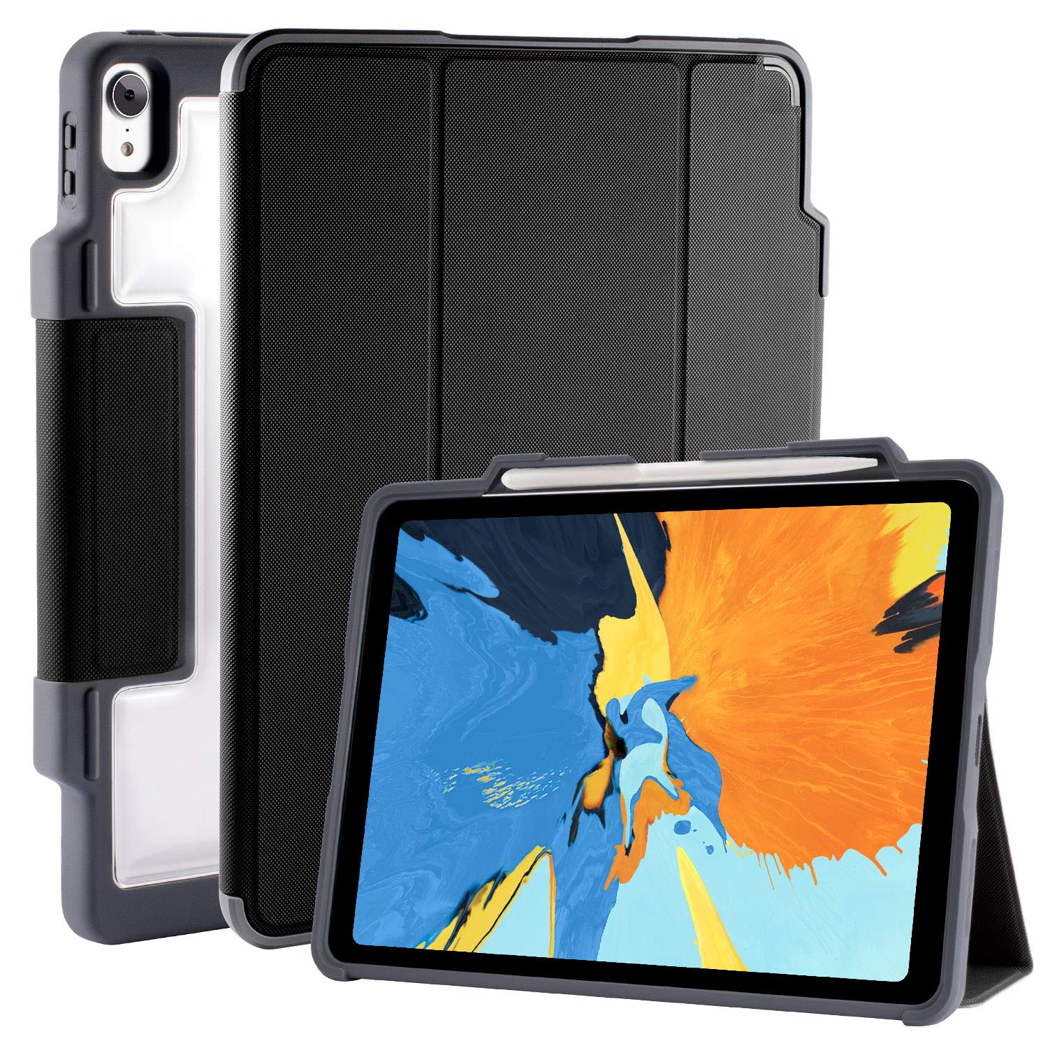 STM Dux Plus for Apple iPad Pro 12.9"Case(3rd Gen 2018)with Pencil Storage(2nd Gen),360° Mil-Spec Ultra-Protective Drop Tested Protection,Sleep/Wake Smart Fiber Cover.(STM-222-198L-01)-Black