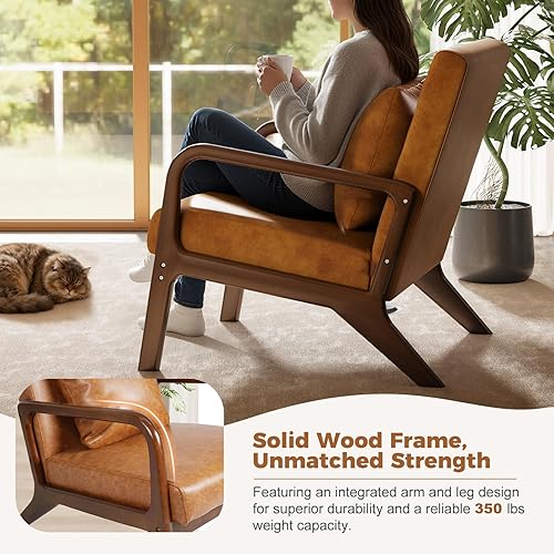 Miniatura 5 de ELUCHANG Silla moderna de mediados de siglo, silla tapizada con brazo de lectura con cojín y almohada lumbar y marco de madera maciza para salón,