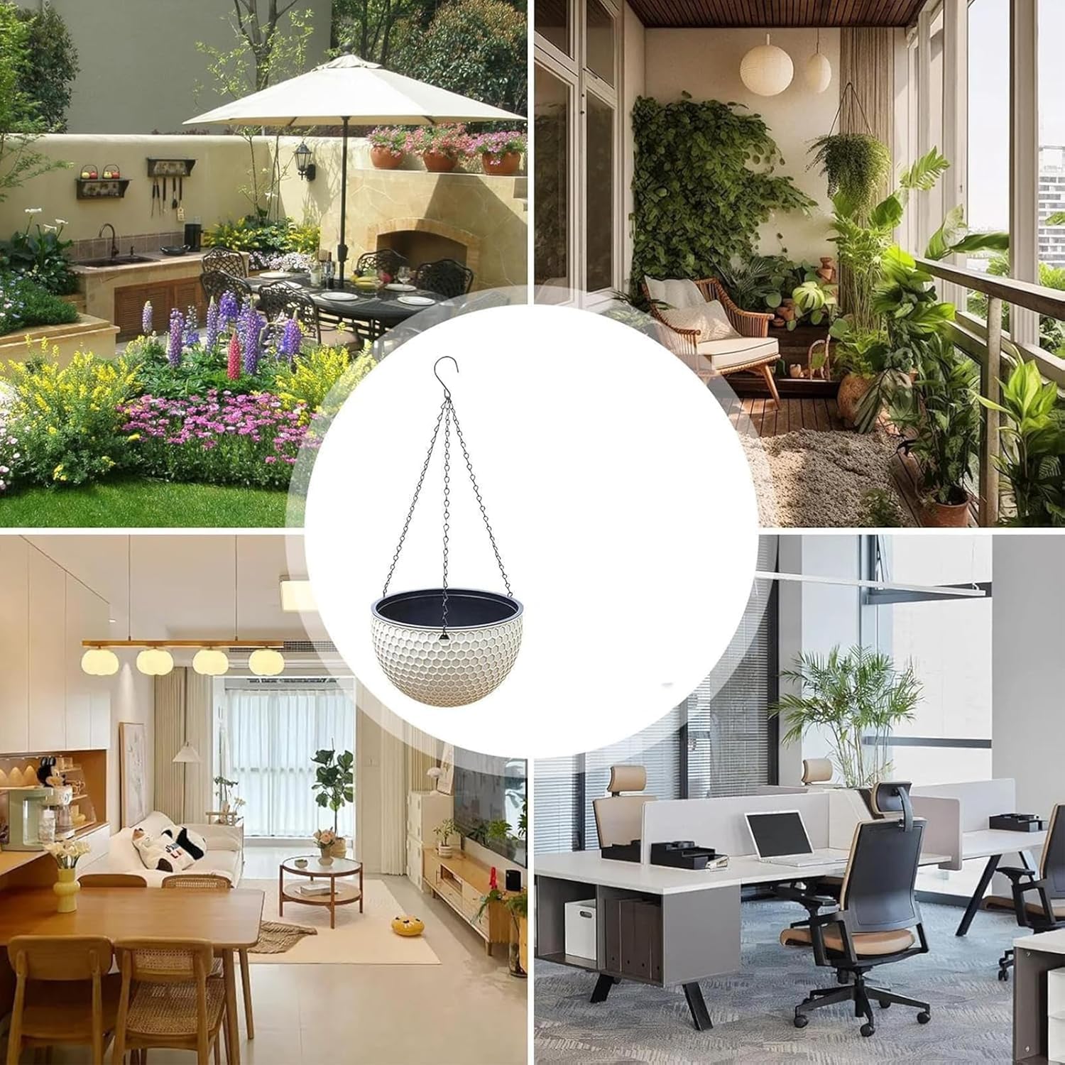 Pot de fleurs suspendu multi-usages, panier en nid d'abeille robuste de style européen avec trous de drainage pour plantes araignées, design durable pour l'intérieur et l'extérieur