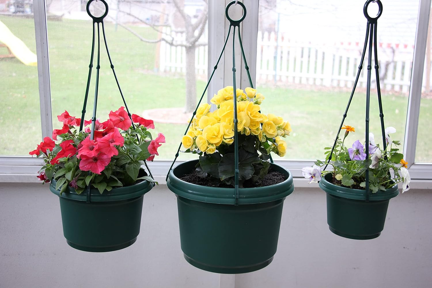 Plastic Hanging Flower Pot, (9 inch, Hunter Green) 5 Pack