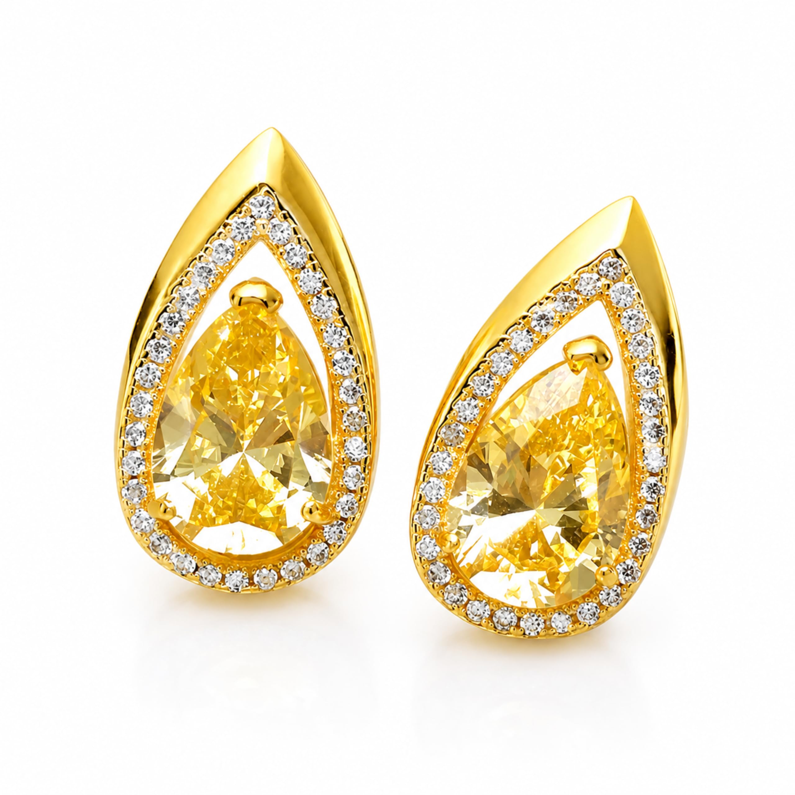 Teardrop Stud Earrings with Yellow Stone for Women and Girls, Lemon Yellow Stone Stud Earrings-image-27