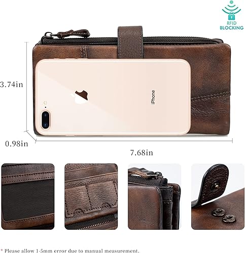 Miniatura 3 de Cartera de cuero vintage de gran capacidad para mujer, embrague para tarjetas de crédito, Dcoffee, Cartera de cuero genuino para mujer