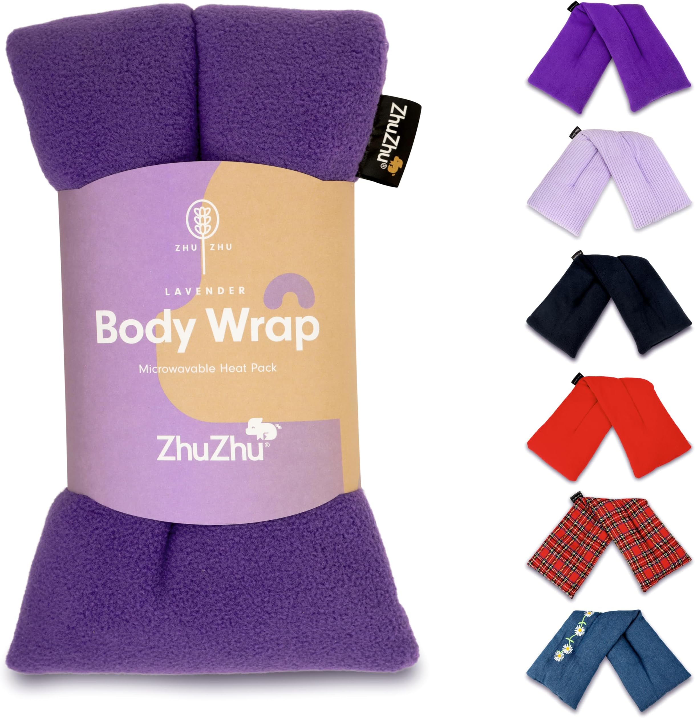 Zhu-Zhu Lavender Body Wrap Wheat Bags Microwavable - Microwave Heat Pad for Joint & Muscle Pain Relief, Neck and Shoulder Pain, Menstrual Pain, Stress - Reusable Hot & Cold Heat Pack - Purple Fleece