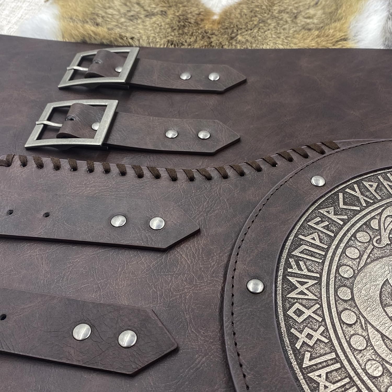 HiiFeuer Viking Embossed Double Dragon Waist Armor, Vintage Norse Faux Leather Wide Belt, Medieval Mercenary Corset Belt - Image 4