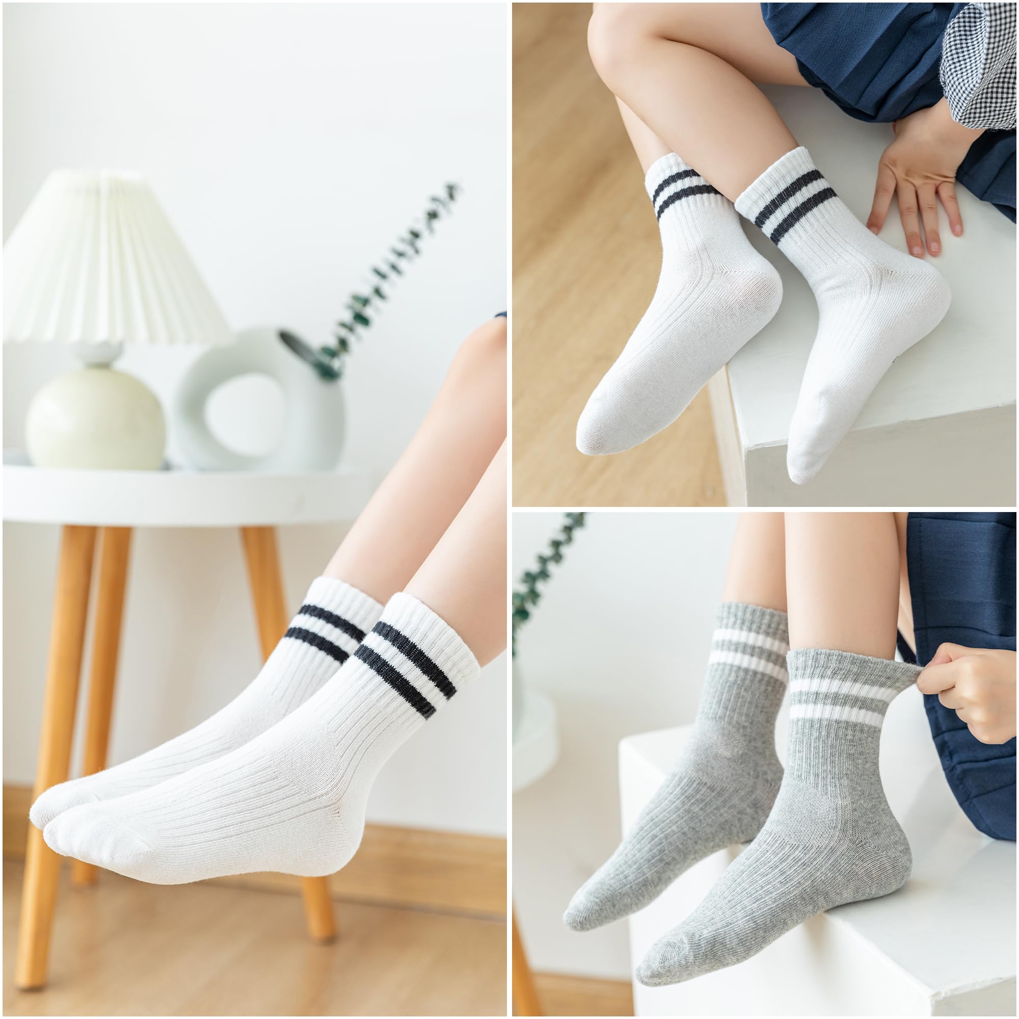 12 Paar Tennissocken Kinder Socken Jungen Kindersocken Sportsocken Kinder Baumwolle Tennissocken Streifen für Jungen and Mädchen