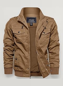 Men's Casual Cotton Military Bomber Jacket Winter Outerwear Windbreaker Cargo Jacket Multi Pockets