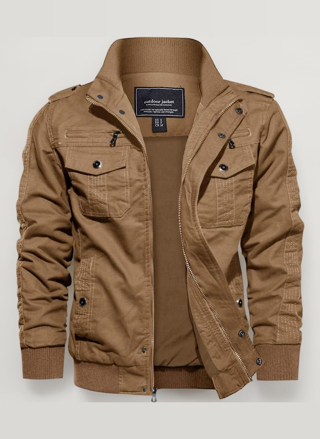 Men's Casual Cotton Military Bomber Jacket Winter Outerwear Windbreaker Cargo Jacket Multi Pockets