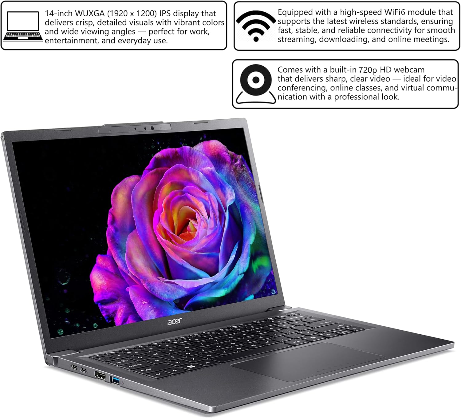 acer 14" Touch Laptop Computer, Intel Core Ultra 7 258V, 32GB LPDDR5X, 1TB SSD, 500GB External HDD, WiFi 6, Backlit KB, Windows 11, Lifetime Office 365, AI Copilot for Professionals & Business