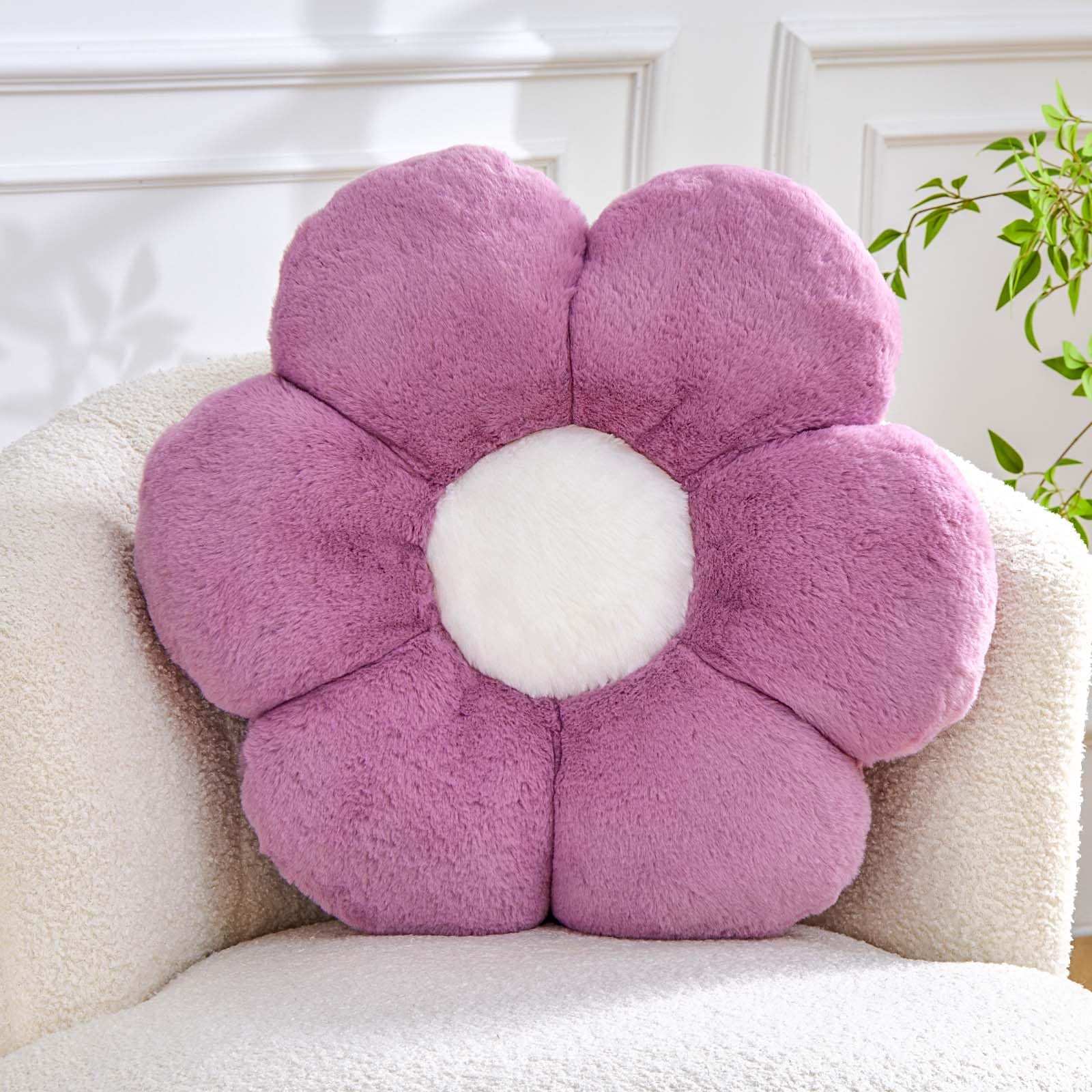 Kcvvcr Dusty Blue Flower Pillow, 17.7" Flower Shaped Plush Decorative Throw Pillow for Bed