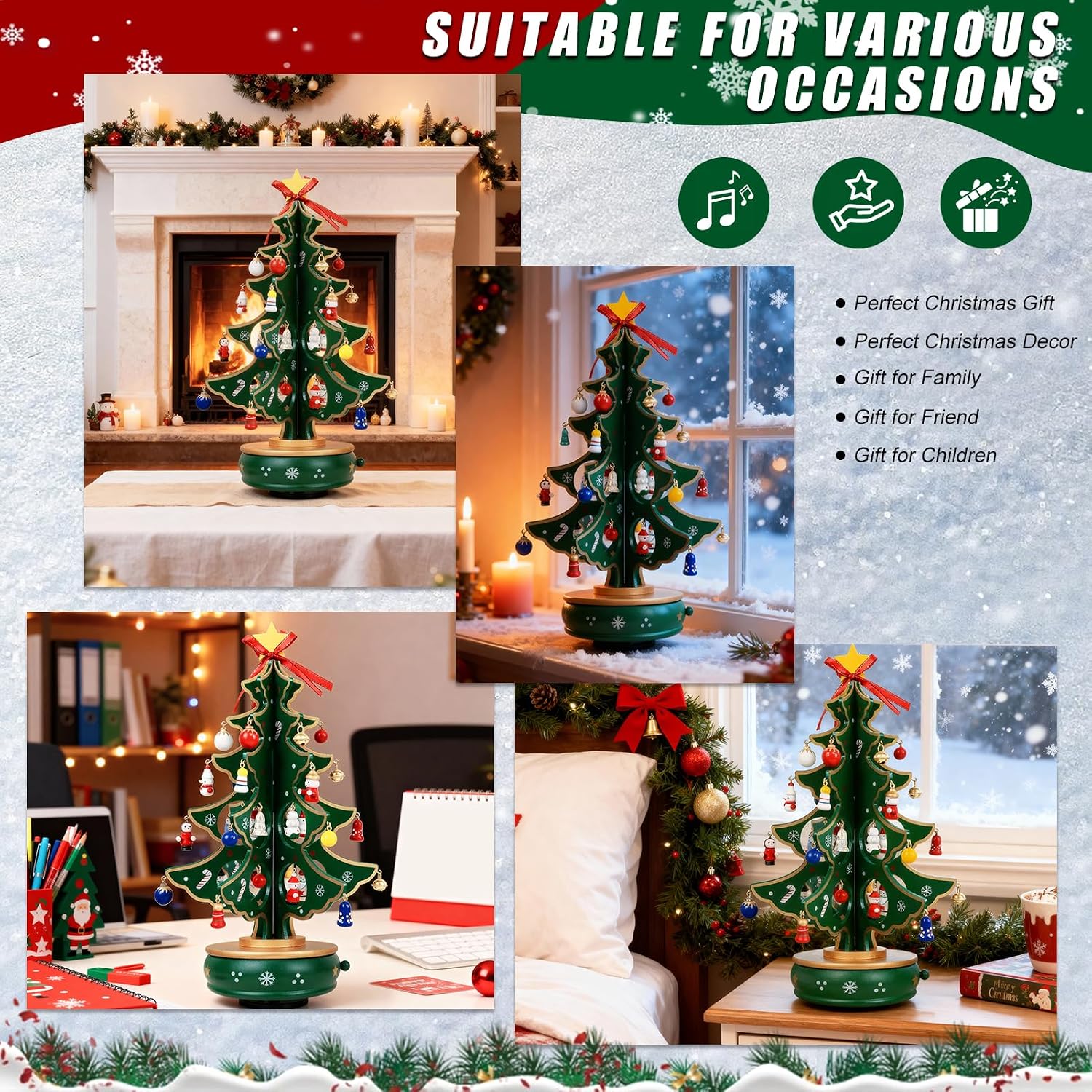 Advent Calendar 2025, Musical Wooden Christmas Tree with Classic Music Box and Christmas Ornaments, Christmas Decorations Advent Calendar Gift for Adluts