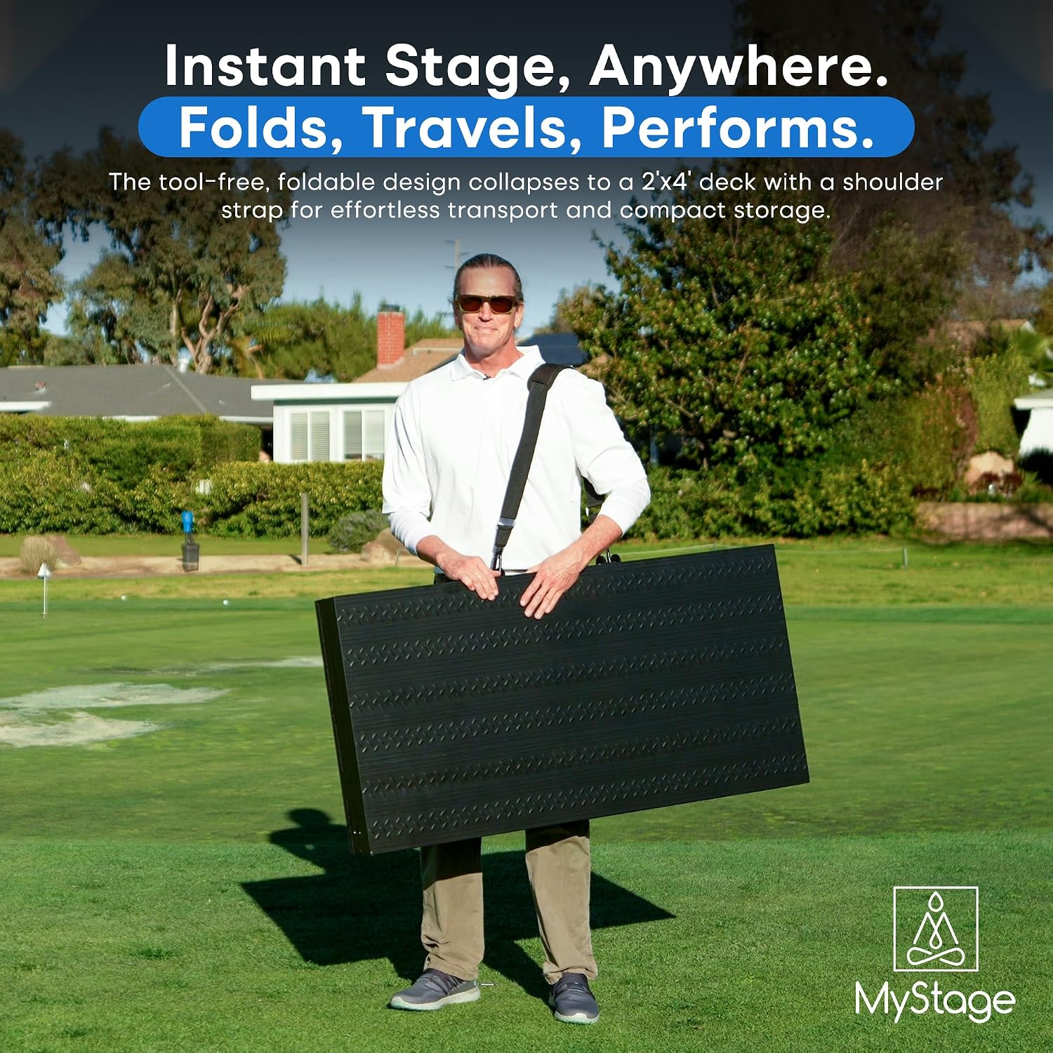 4'x8' MYSTAGE 2 Stage Platform - Portable, Folding Lightweight Aluminum Performance Deck with 8’’- 10’’ - Adjustable Stage Legs (Shorties) - Set of 5 - US Patented Design