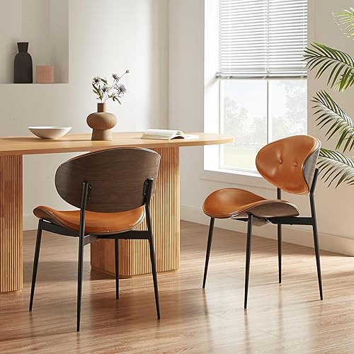 Miniatura 6 de Art Leon Juego de 2 sillas de comedor modernas de mediados de siglo, sillas de comedor de cocina de piel sintética, sillas decorativas sin brazos