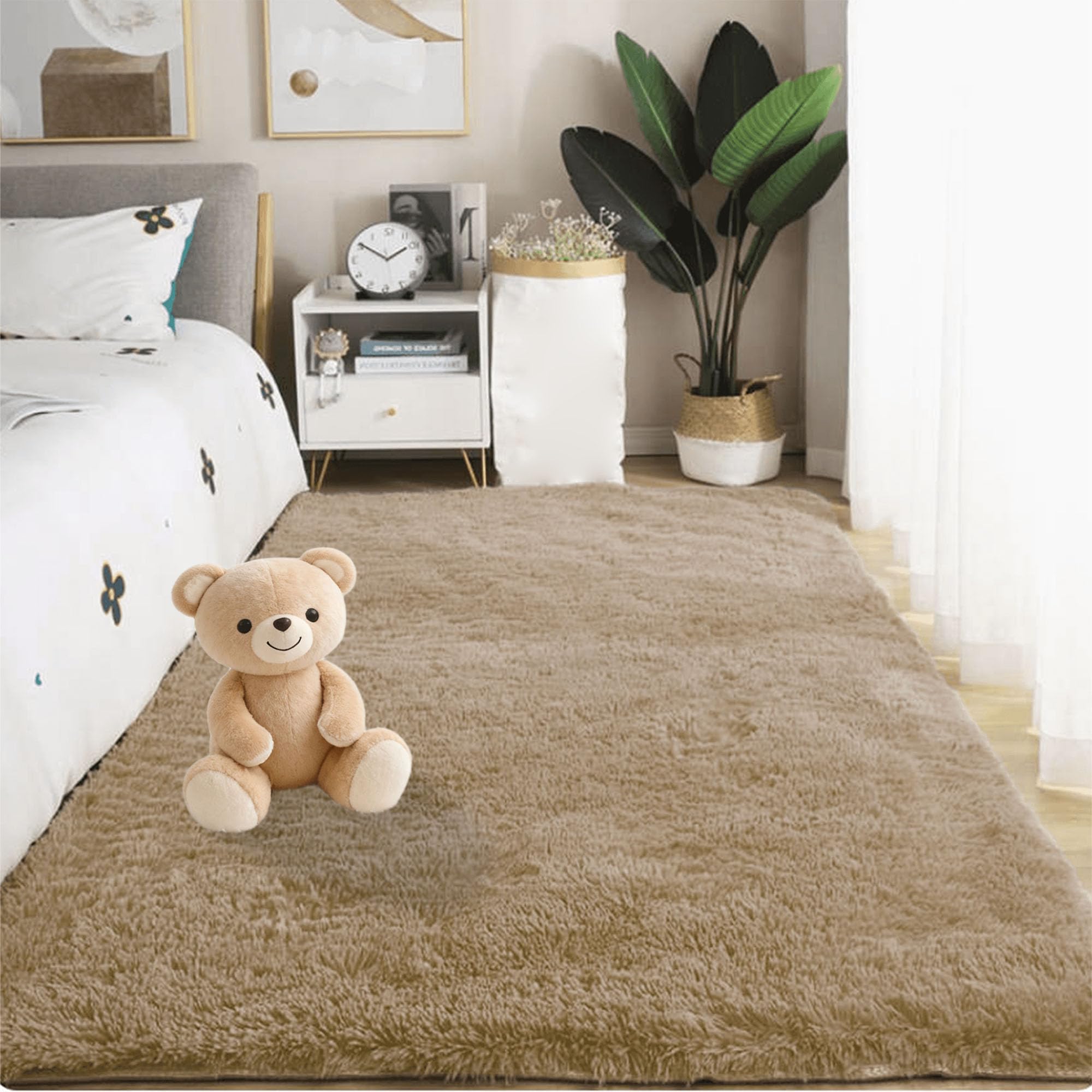 Tapis de salon 150x220 cm doux et moelleux couleur chameau pour chambre confortable