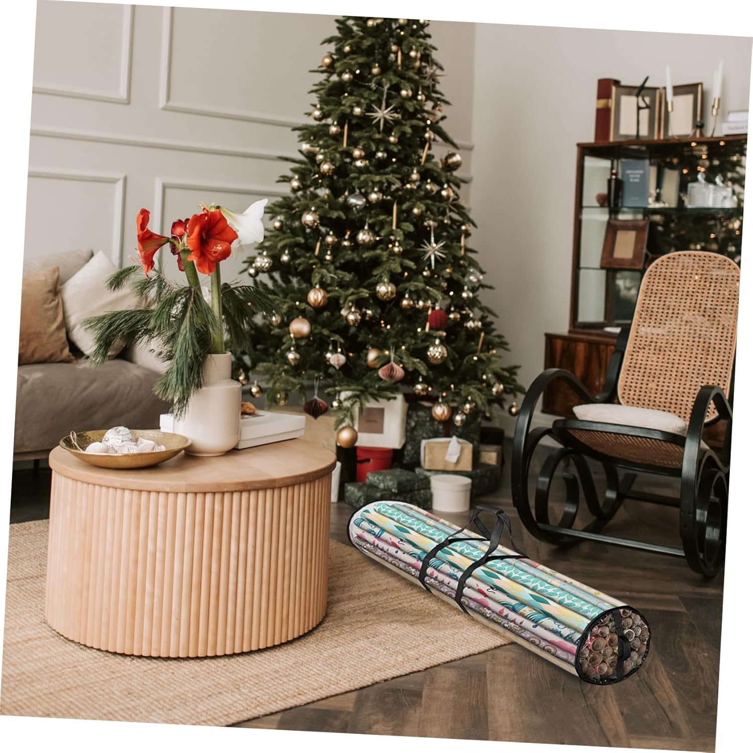 Christmas Wrapping Paper Storage Bag Zippered Wrap Organizer Wrap Holder Tear Resistant and Convenient Christmas Bag