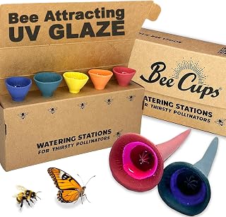 5 Pack, Bee Watering Station, 100% Handmade Porcelain, Bee and Butterfly Feeder for Garden, Outdoor Feeders for Thirsty Pollinators, Plastic Free, Bee Attracting Glaze (5, Bold Variety)