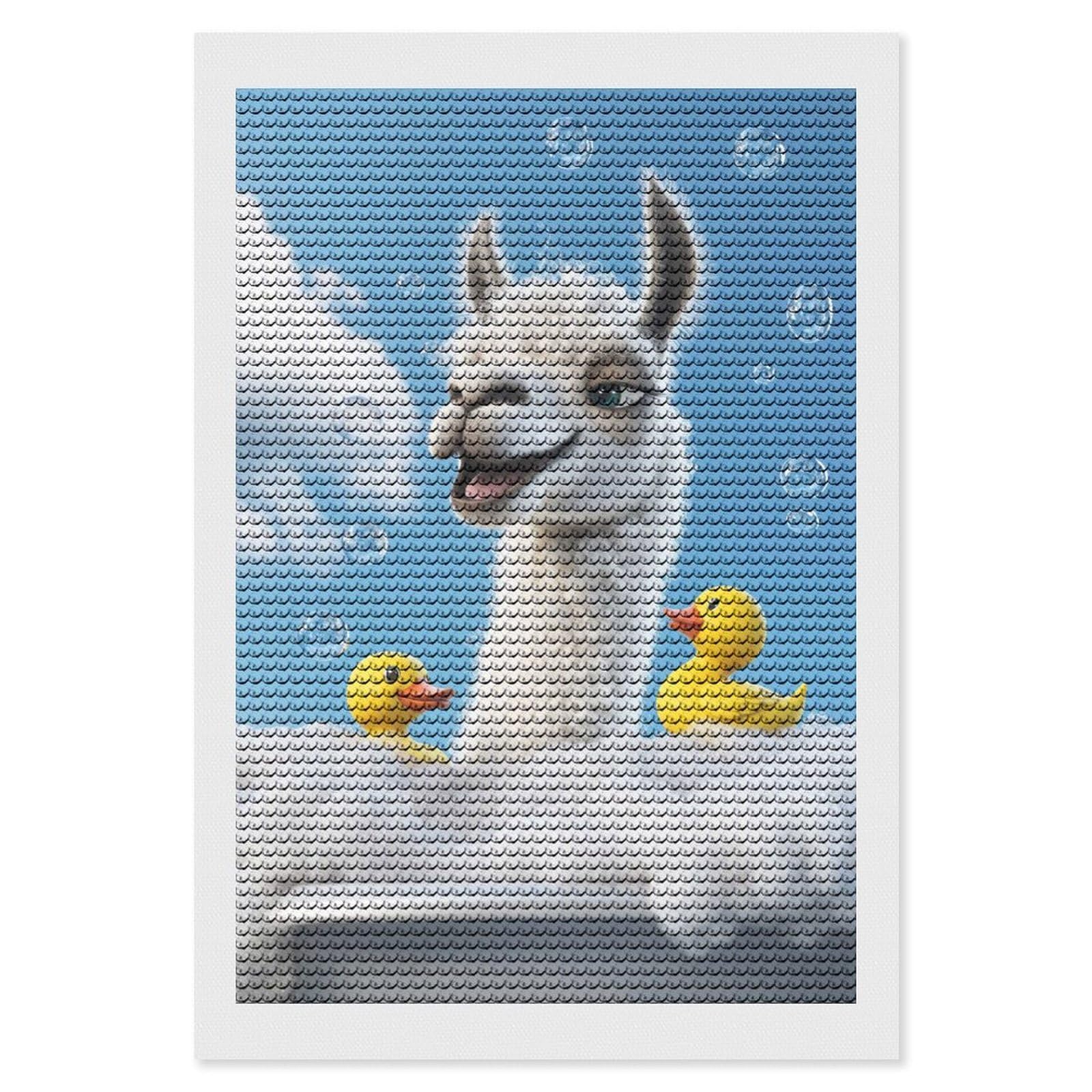 Junmoney Llama Bath Time Diamond Painting Kit 8"x12", Festive Craft Gift, Bedroom Decor, Full Kit Included, Creative Gift Idea