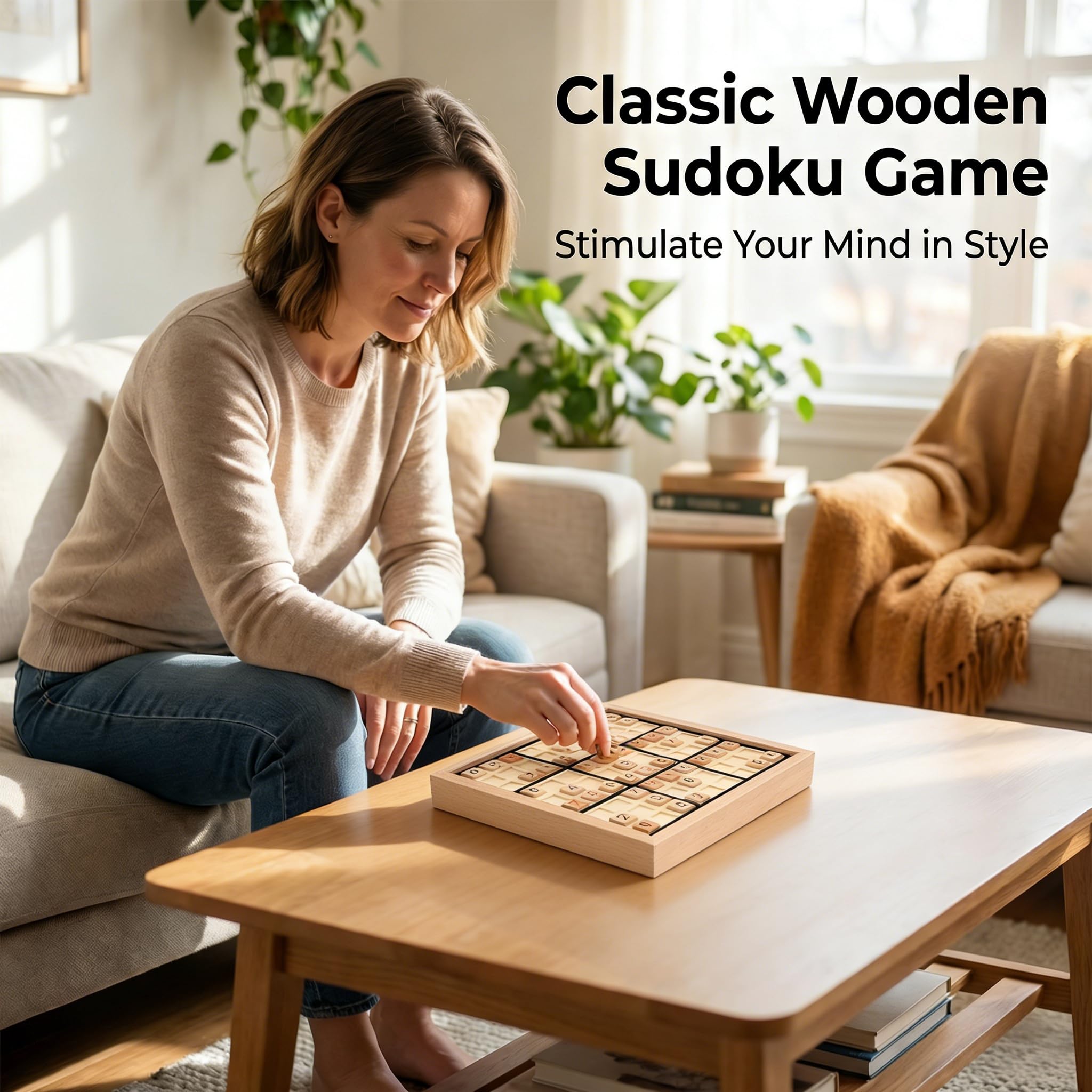 Wooden Sudoku Puzzle Board Game with Drawer, Includes Extra Number Tiles and Puzzles Booklet - Image 3