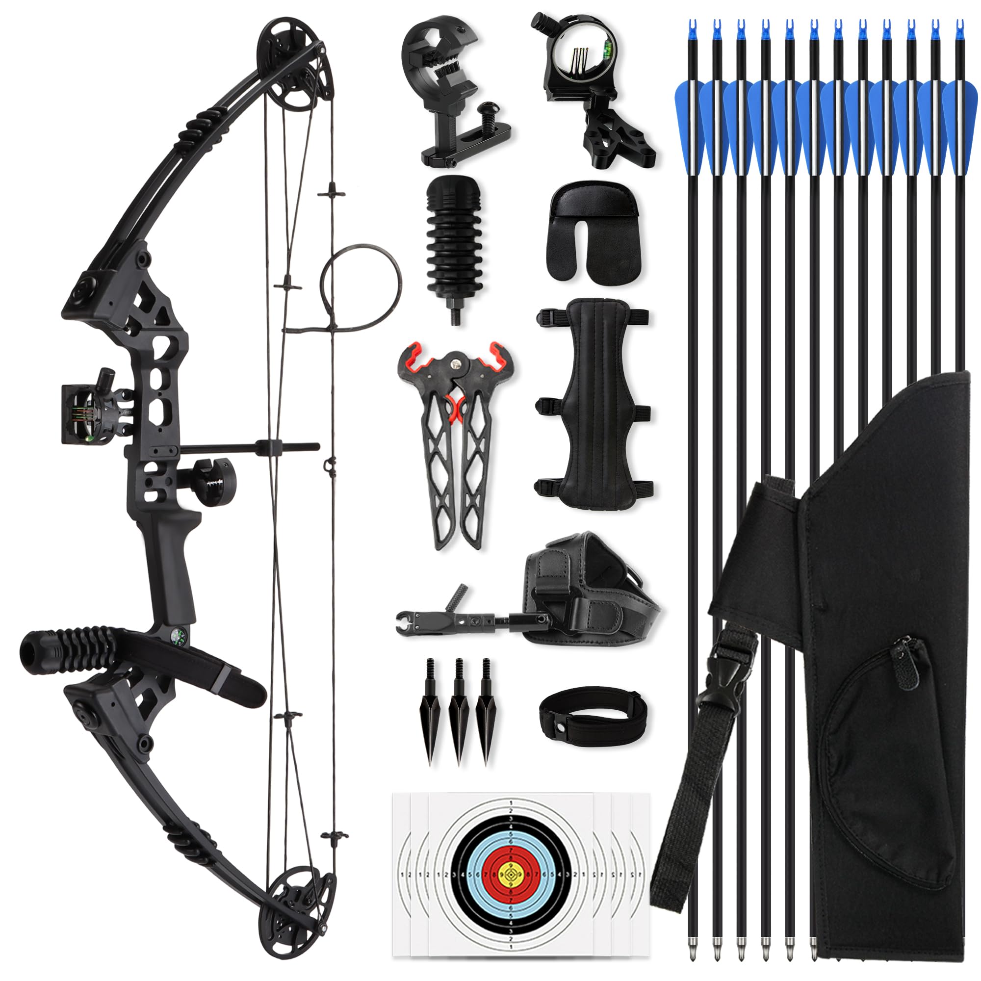 SERfawnCH Compound Bow Kit 20-60lbs Adjustable for Target Practice, Ambidextrous Archery Set with 12 Carbon Arrows and Accessories – Adult/Beginner Bow Package