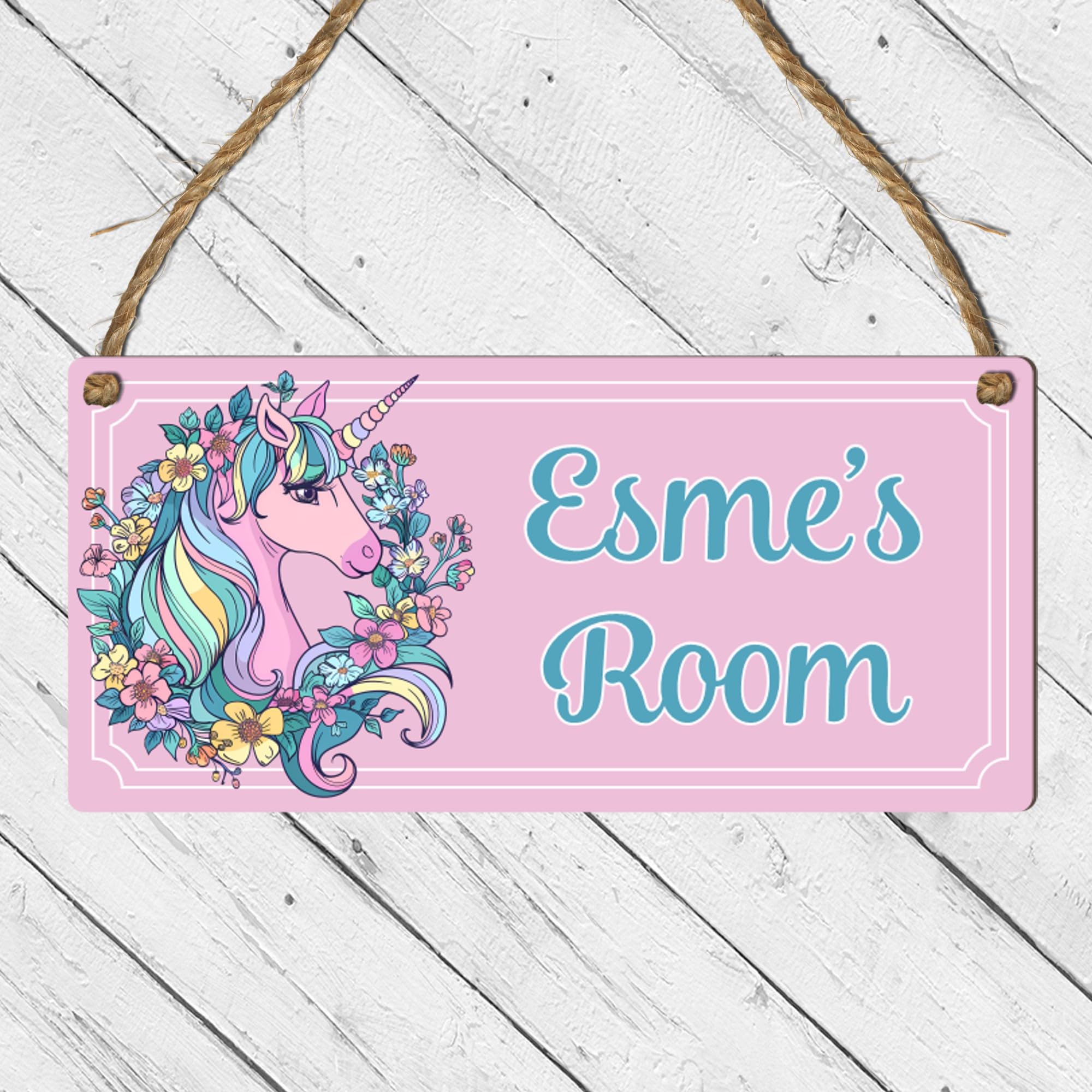 Custom Girls Room Name Plaque | Personalised Kids Bedroom Sign | Fairies Rainbows Unicorns Princess Castle Bedroom DΓ©cor | Wooden Hanging Decoration (Single Unicorn)