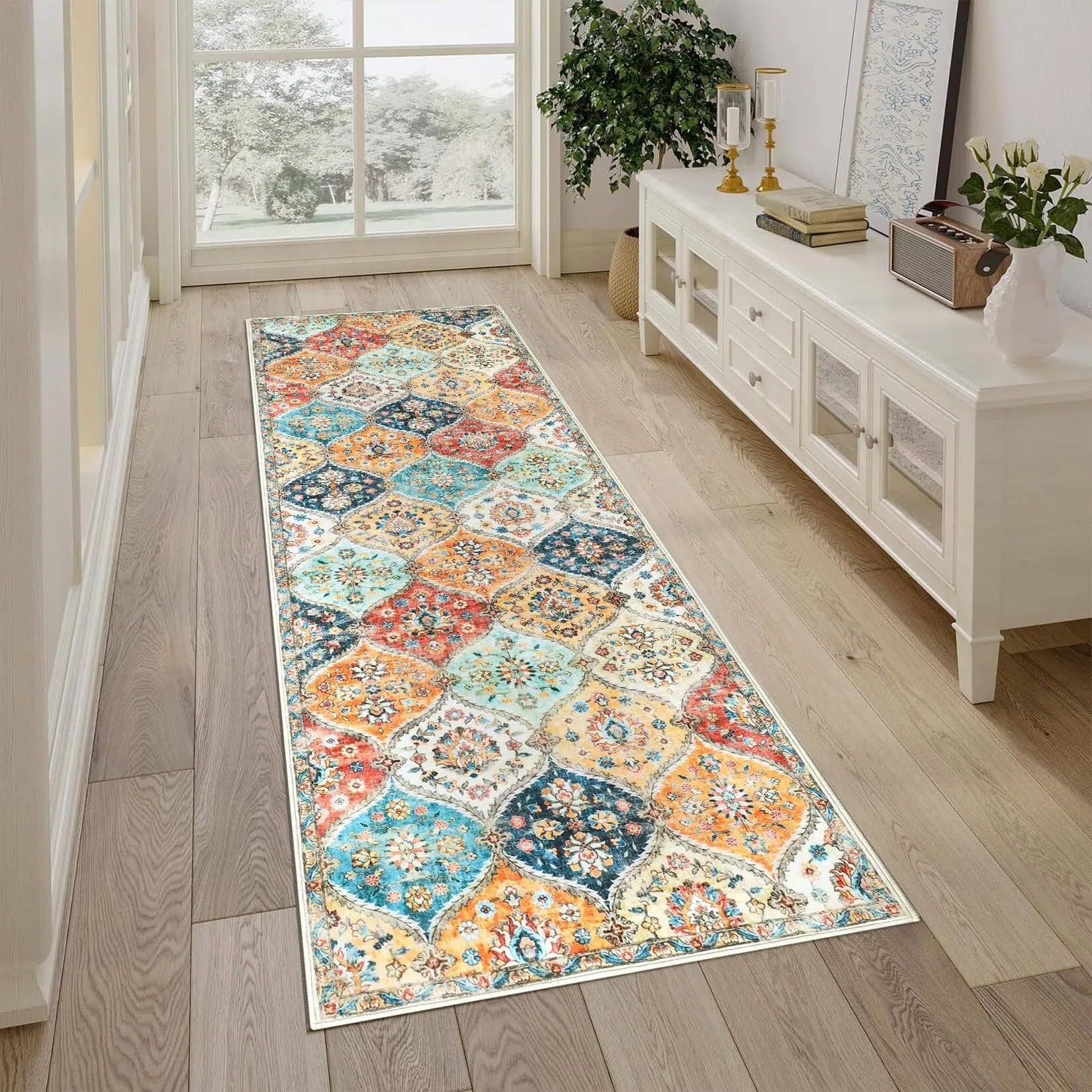 LuxFocus Washable Hallway Runner 60x230 cm Vintage Floral Non Slip Orange โ image 1